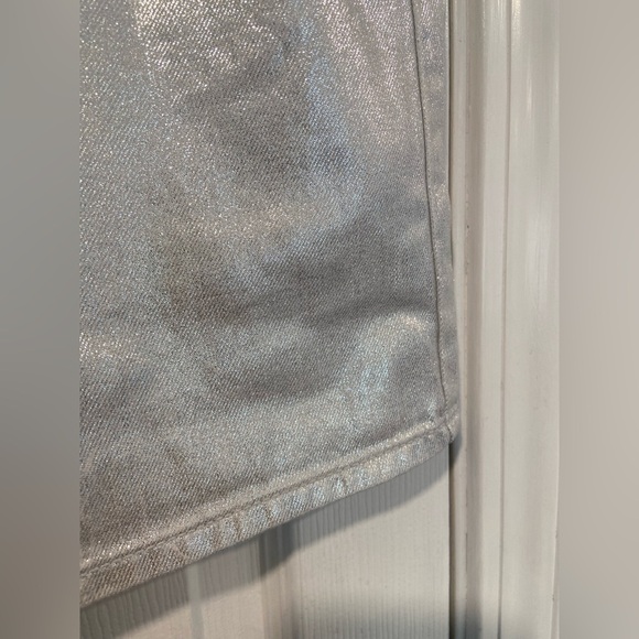 NWT Old Navy Size 12 Silver Shine Metallic Zip Stretch Denim A Line Mini Skirt - Picture 7 of 12